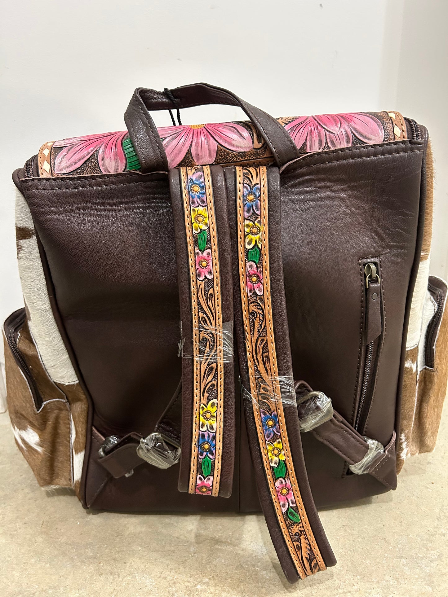 Floral Tooled Cowhide Backpack