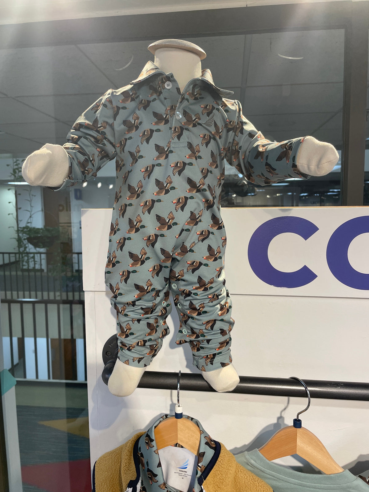 Performance Duck Print Baby Romper โ Long Sleeve Collared One-Piece