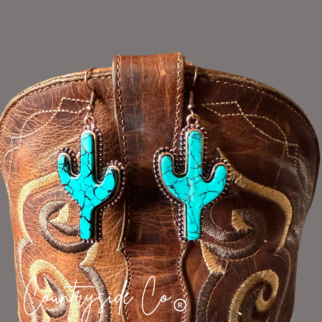Turquoise Cactus Dangle Earrings