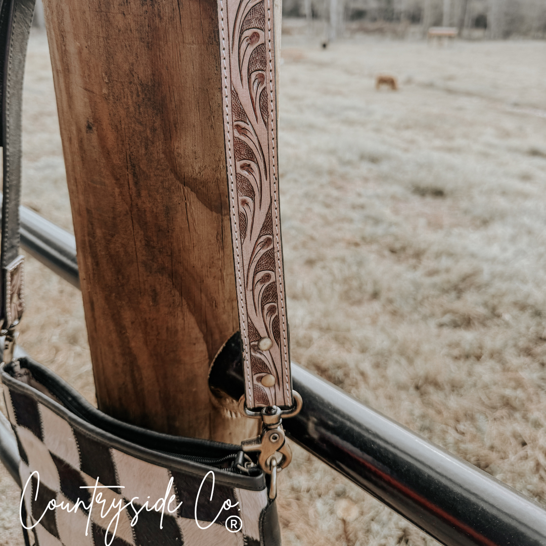 Rodeo Square Cowhide Checkered Purse