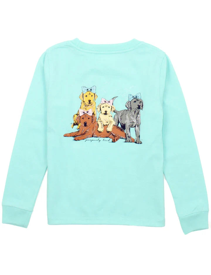 Properly Tied Girls Puppy Pile Long Sleeve T-Shirt | Puppy Graphic Tee | Premium Pima Cotton | Bossier City, LA