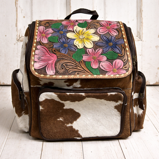 Floral Tooled Cowhide Backpack