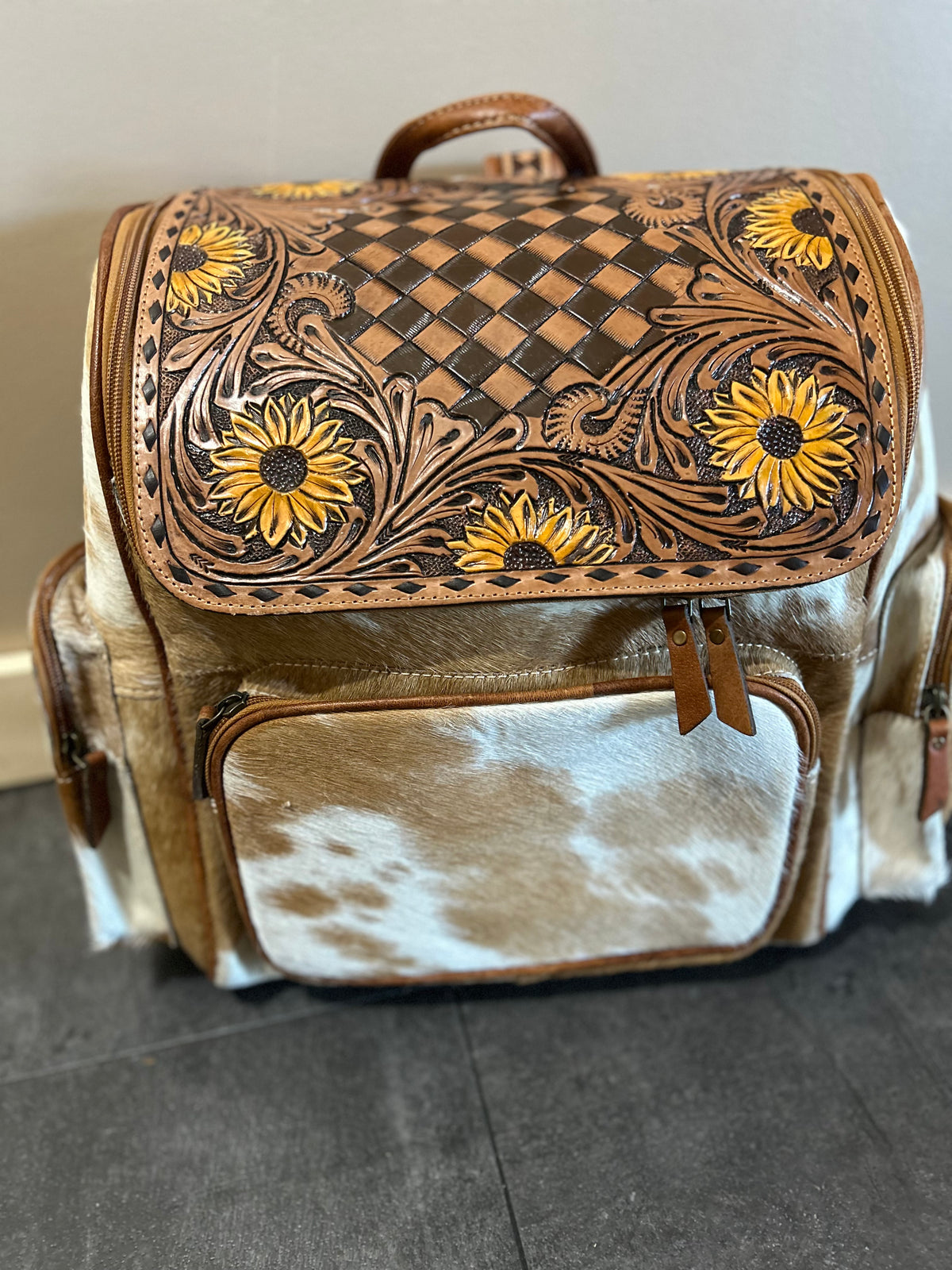 Sunflower Tooled Cowhide Backpack