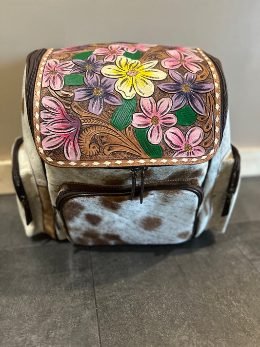 Floral Tooled Cowhide Backpack