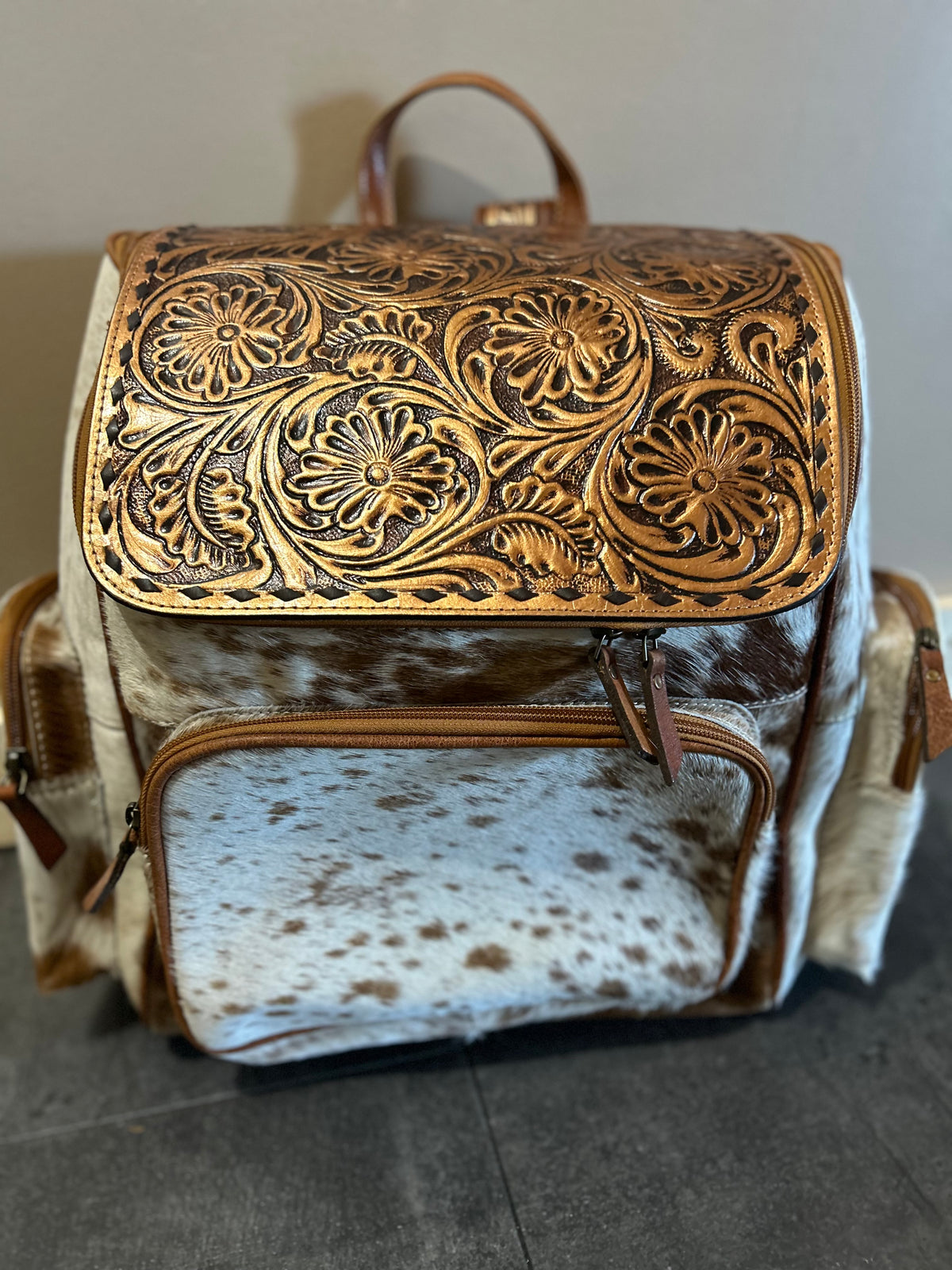 Metallic Tooled Cowhide Backpack