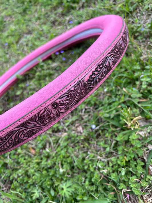 Pink Tooled Steering Wheel Cover