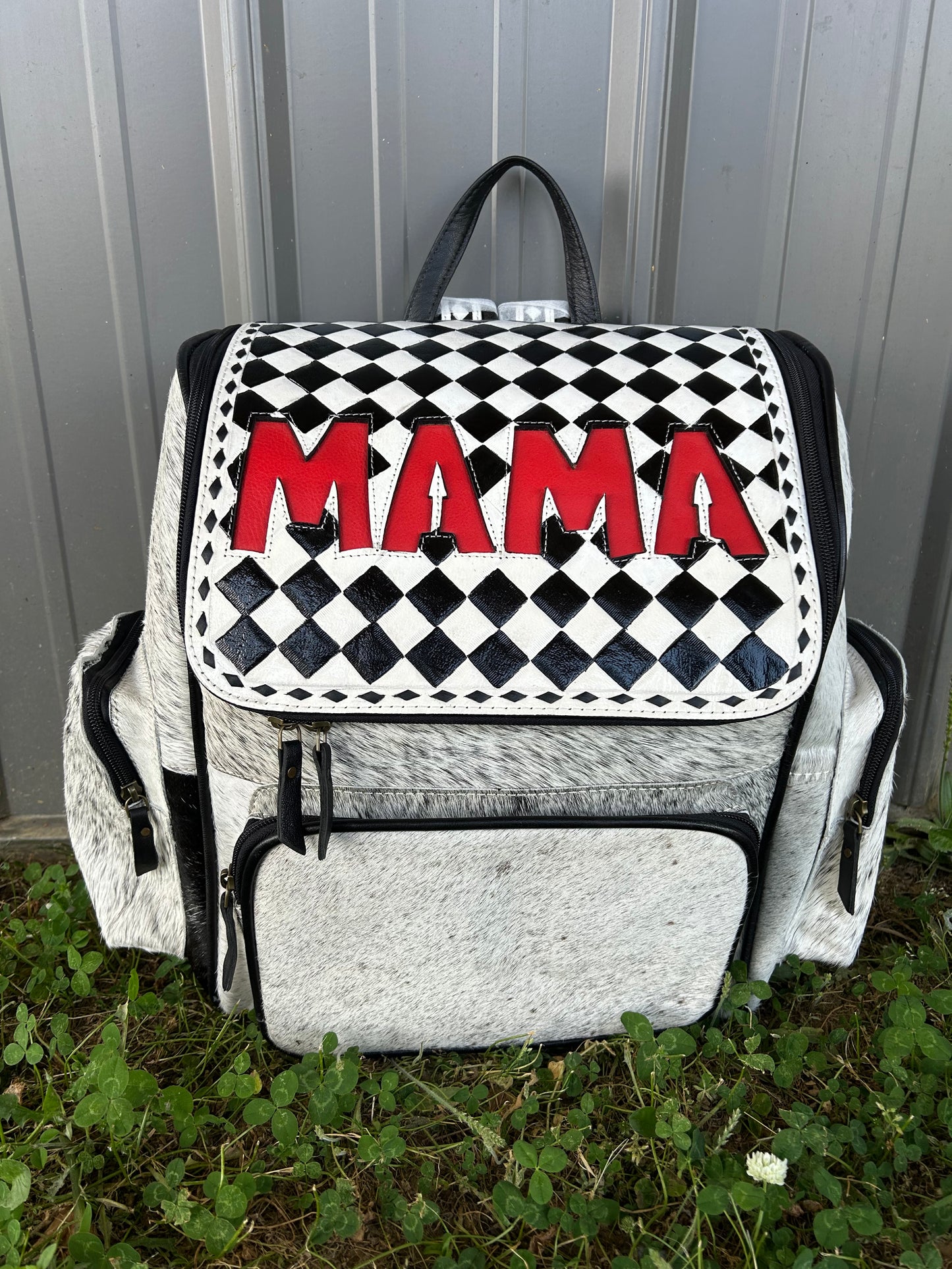 Red Checkered Cowhide MAMA Backpack
