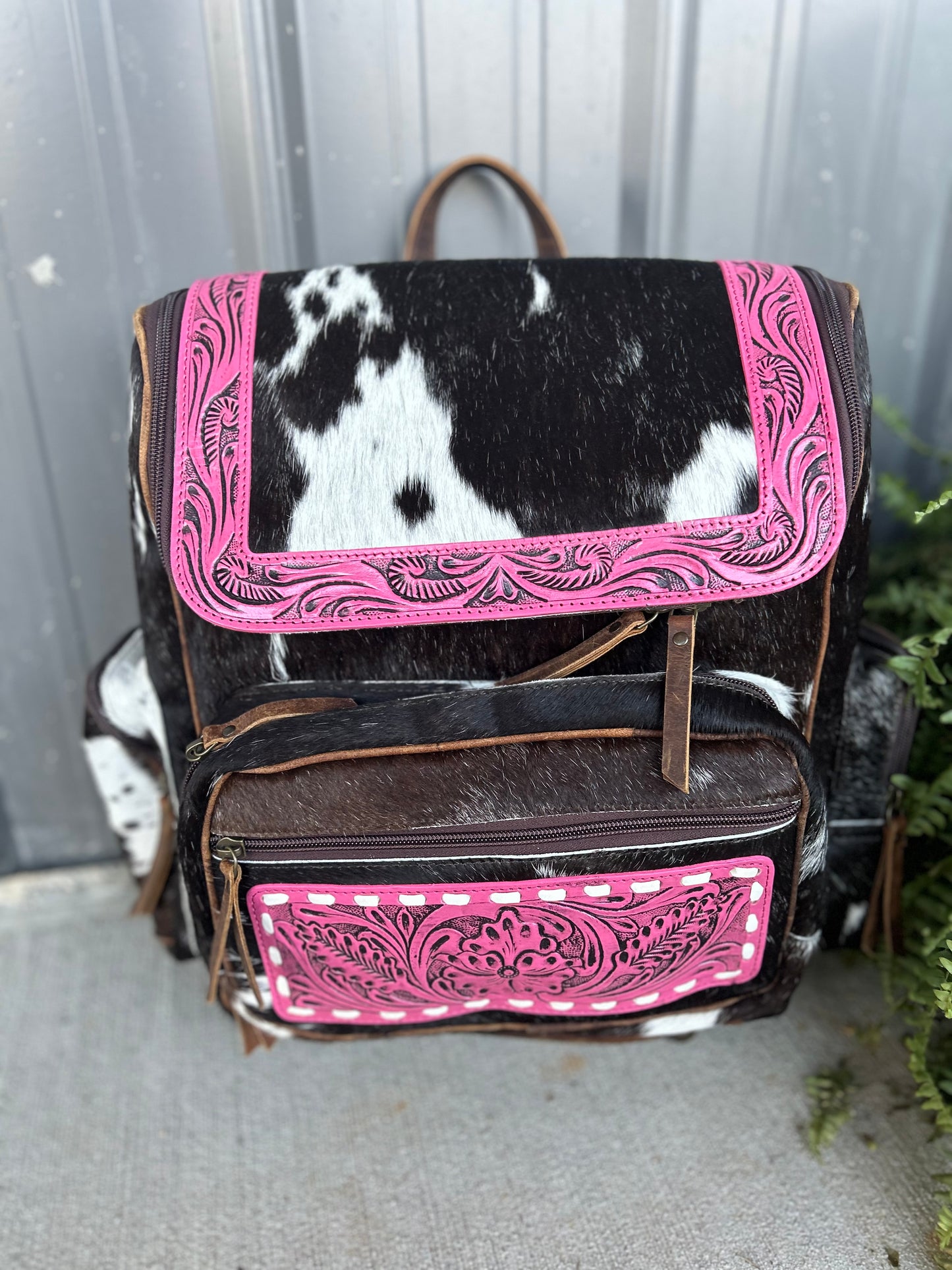 Tooled Pink Cowhide Backpack