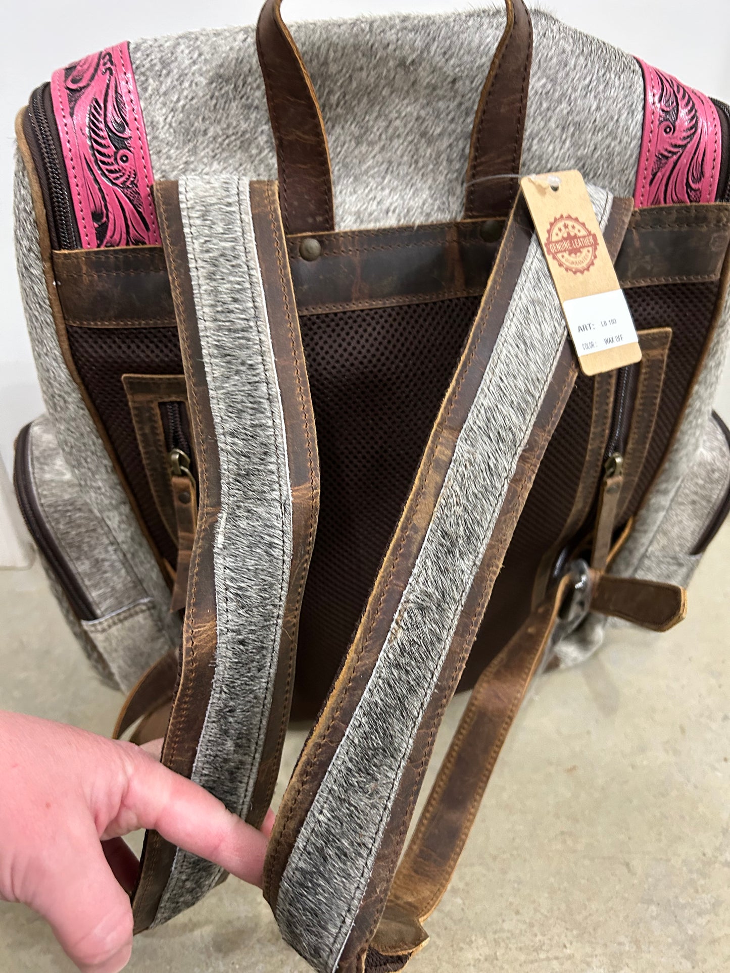 Pink Tooled Cowhide Backpack