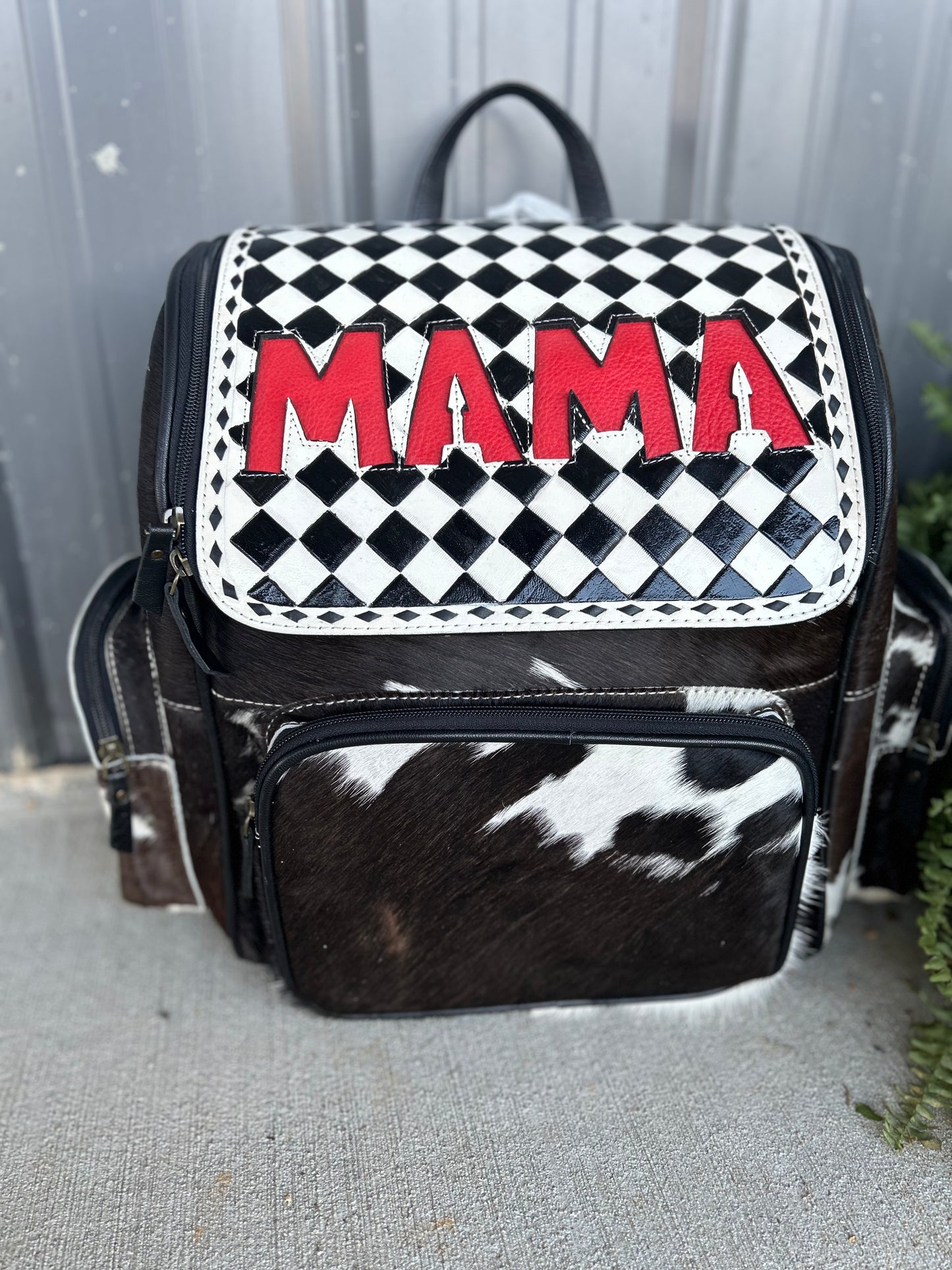 Checkered MAMA Cowhide Backpack