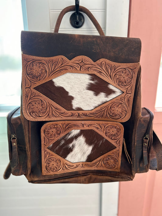 Genuine Leather Tooled Cowhide Backpack