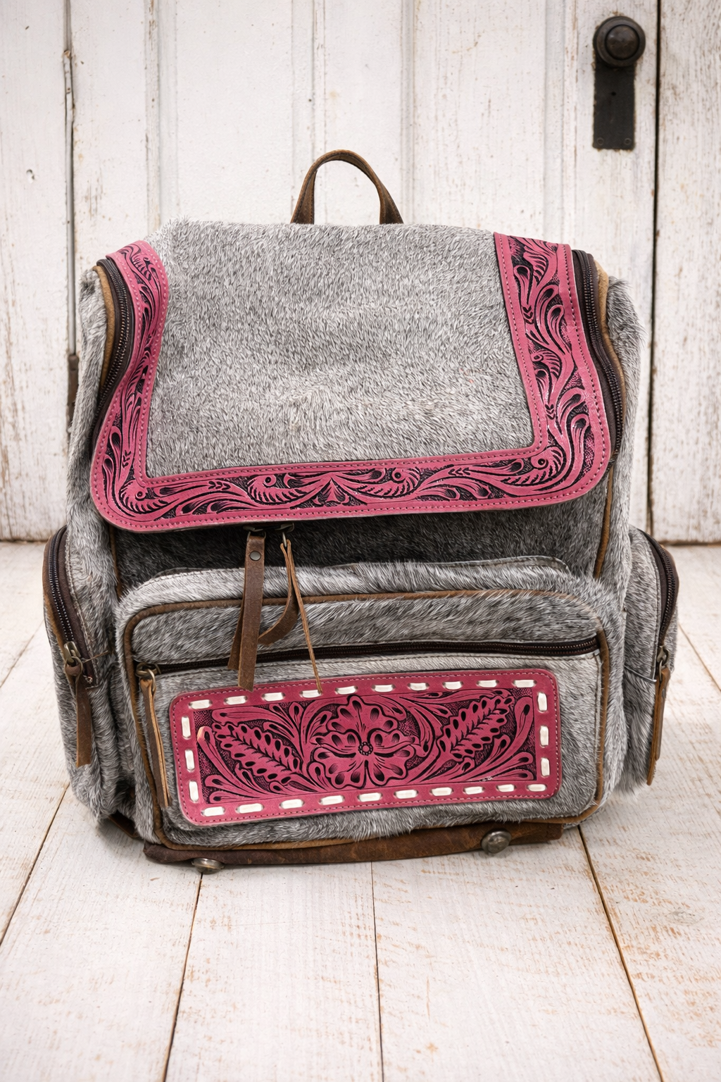 Pink Tooled Cowhide Backpack