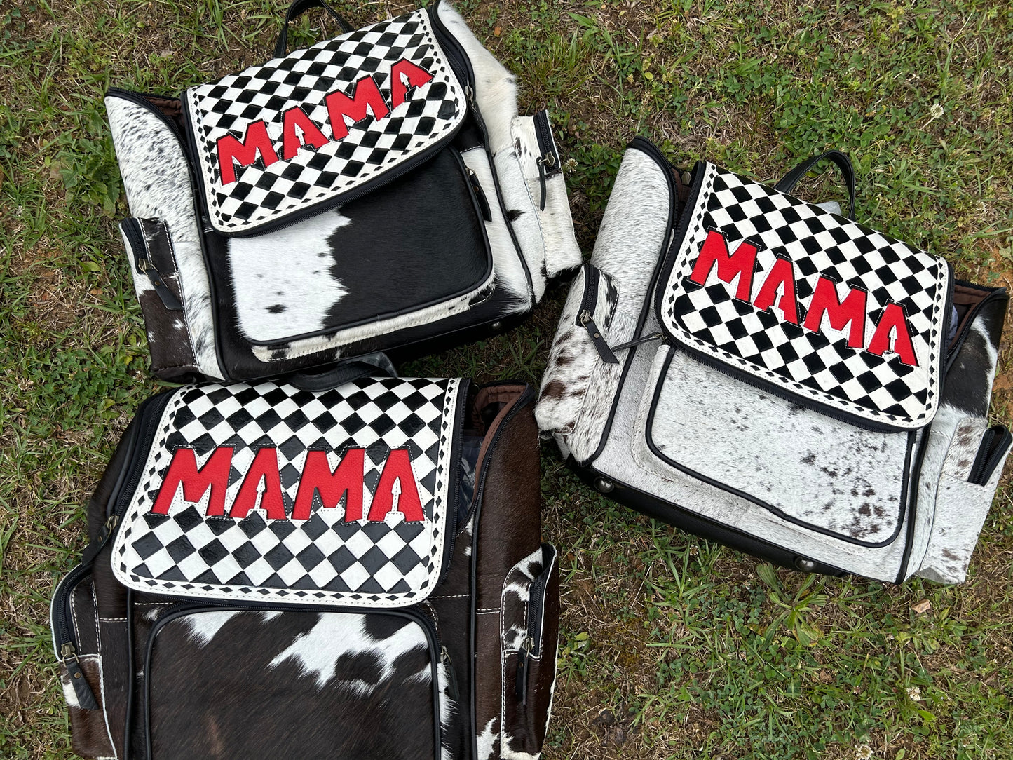 Red Checkered Cowhide MAMA Backpack