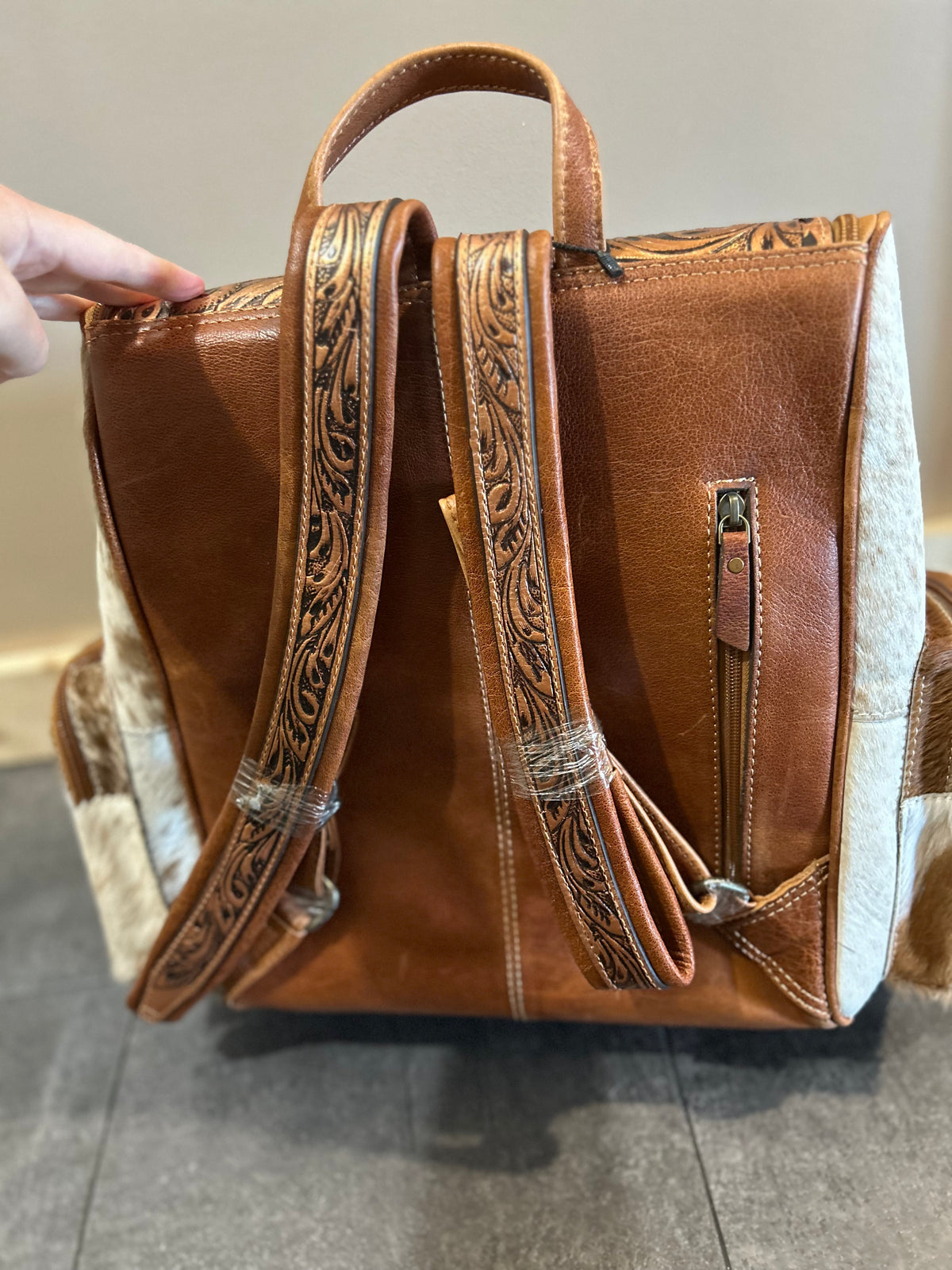 Metallic Tooled Cowhide Backpack