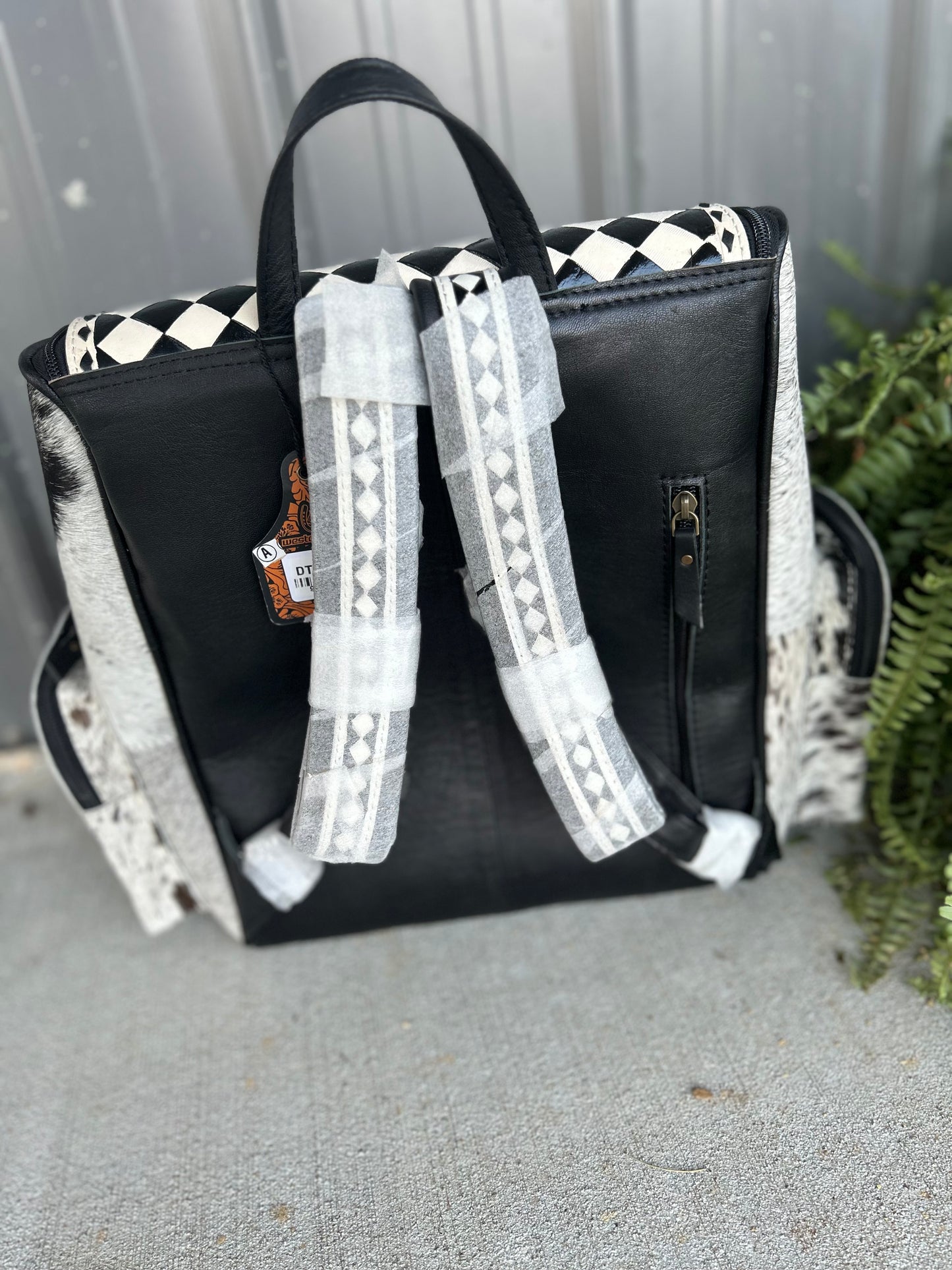 Checkered MAMA Cowhide Backpack