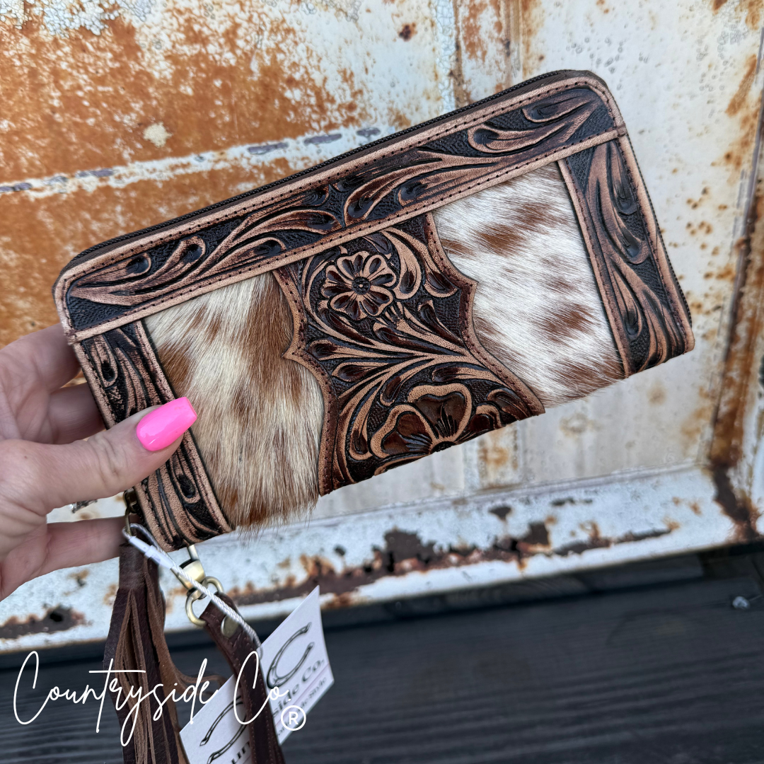 Adeline Cowhide Tooled Leather Wallet Wristlet