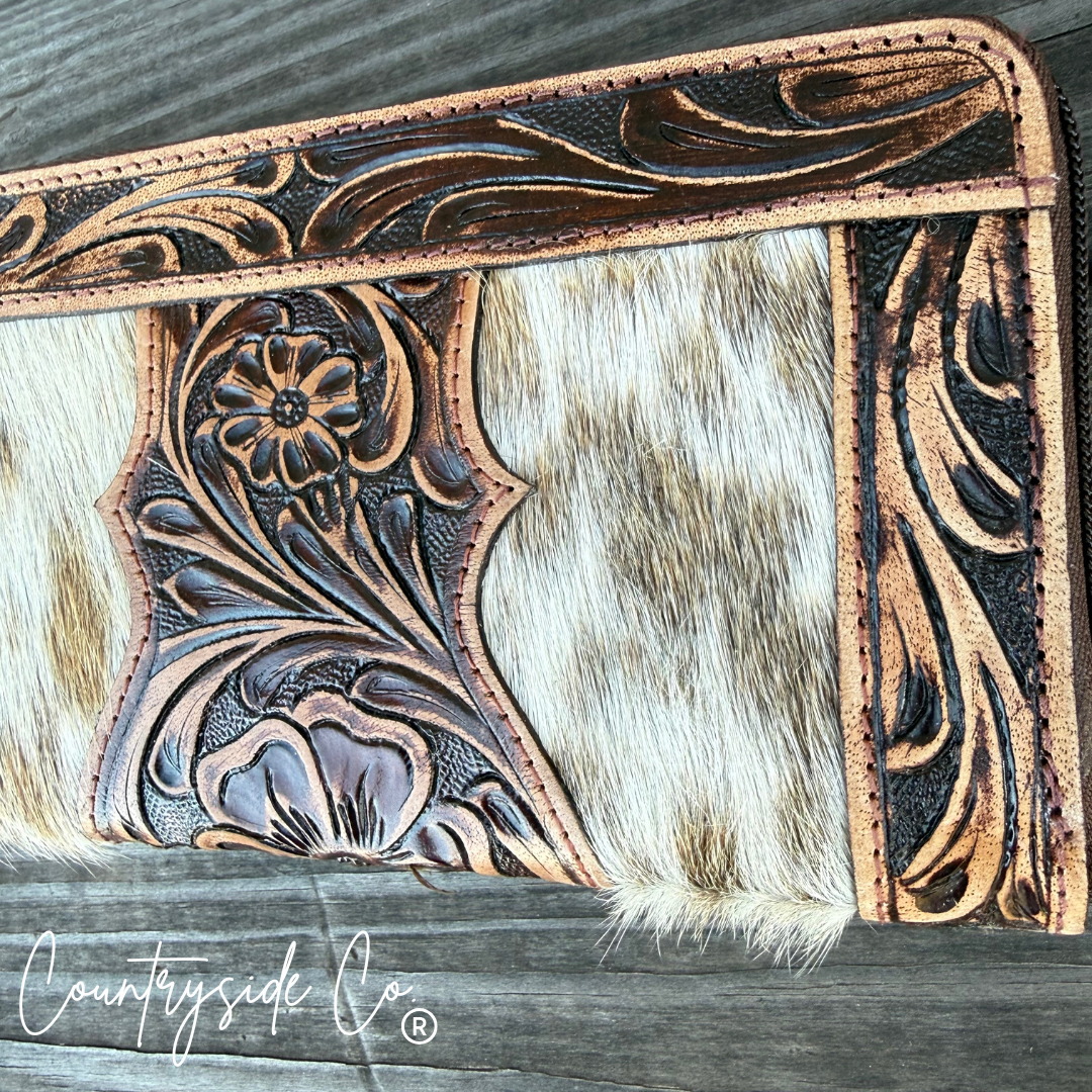 Adeline Cowhide Tooled Leather Wallet Wristlet