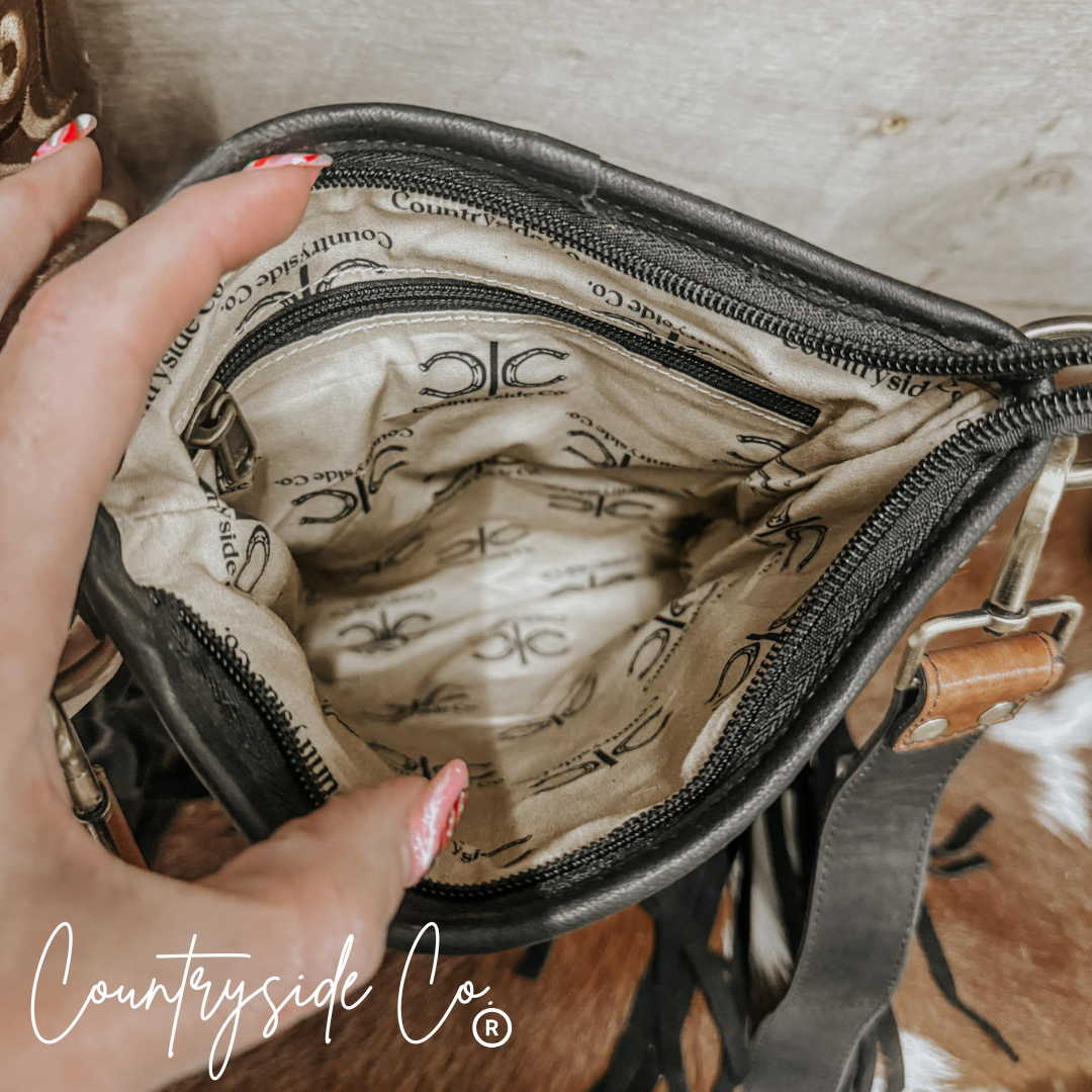 Stockyard Checkered Cowhide Fringe Purse by Countryside Co.