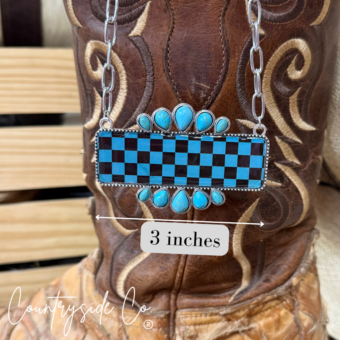 Checkered Turquoise & Black Statement Necklace