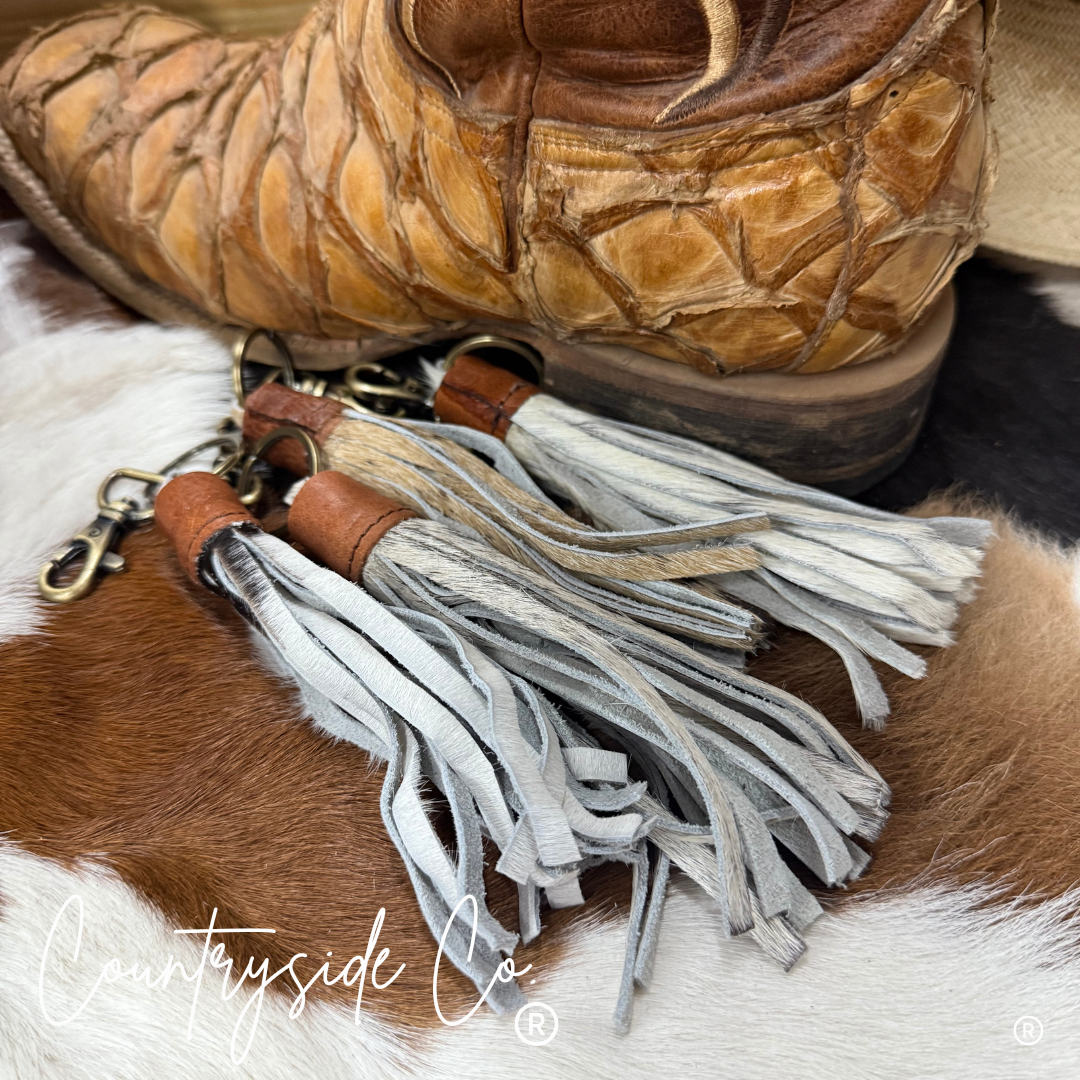 Cowhide Fringe Keychain Bag Charm