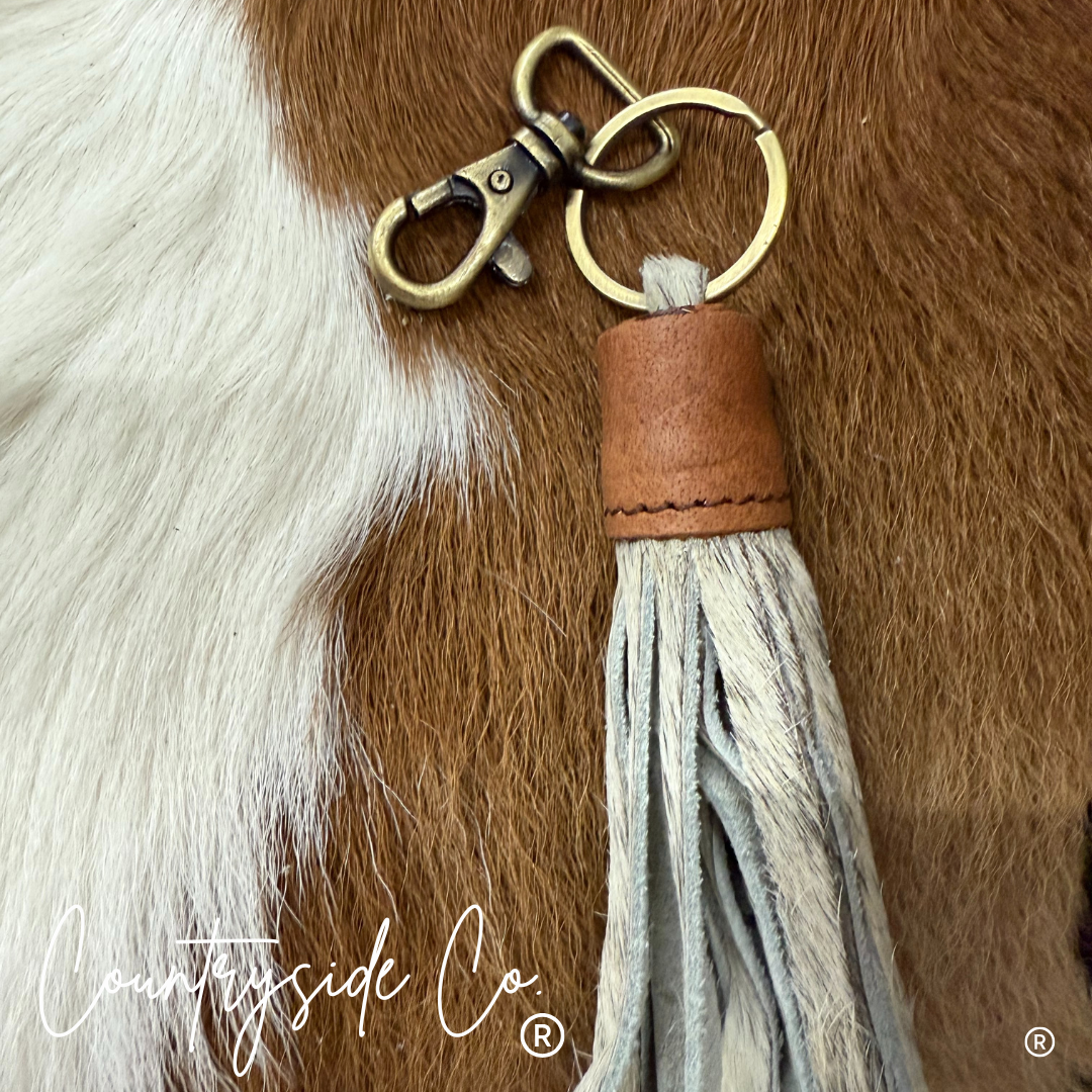 Cowhide Fringe Keychain Bag Charm