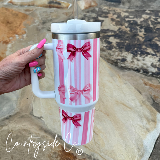 Pink Bow 40oz Insulated Tumbler Cup