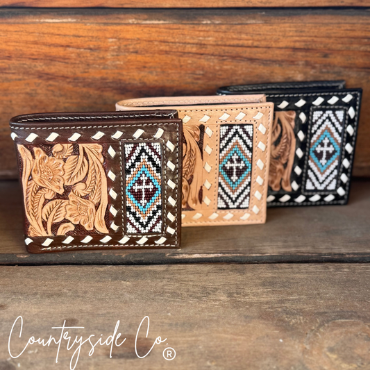 Beaded Cross Leather Men's Wallet