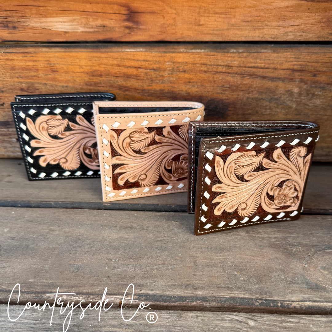 Beaded Cross Leather Men's Wallet