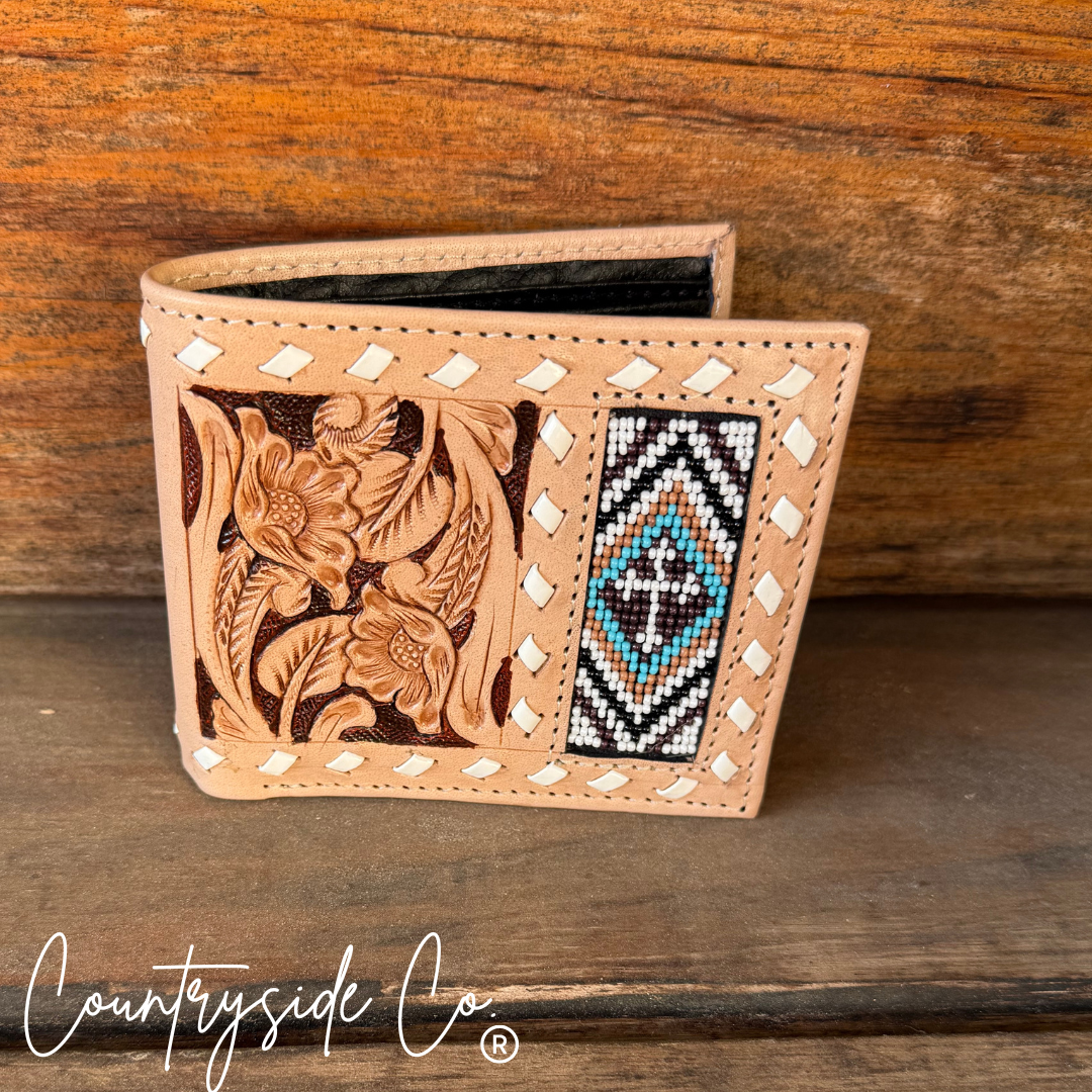 Beaded Cross Leather Men's Wallet