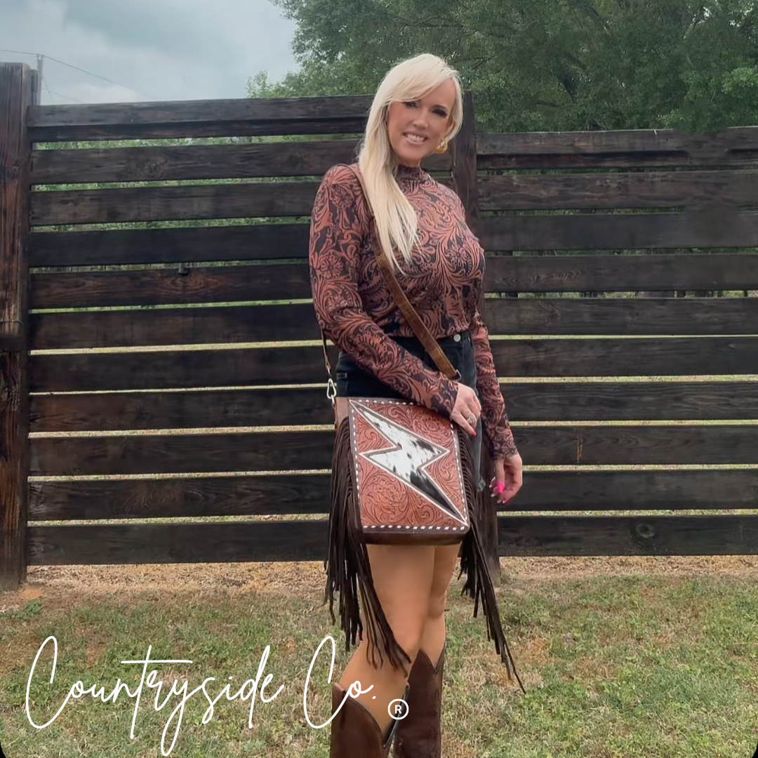 Bronco Tooled Leather Bolt Purse by Countryside Co.