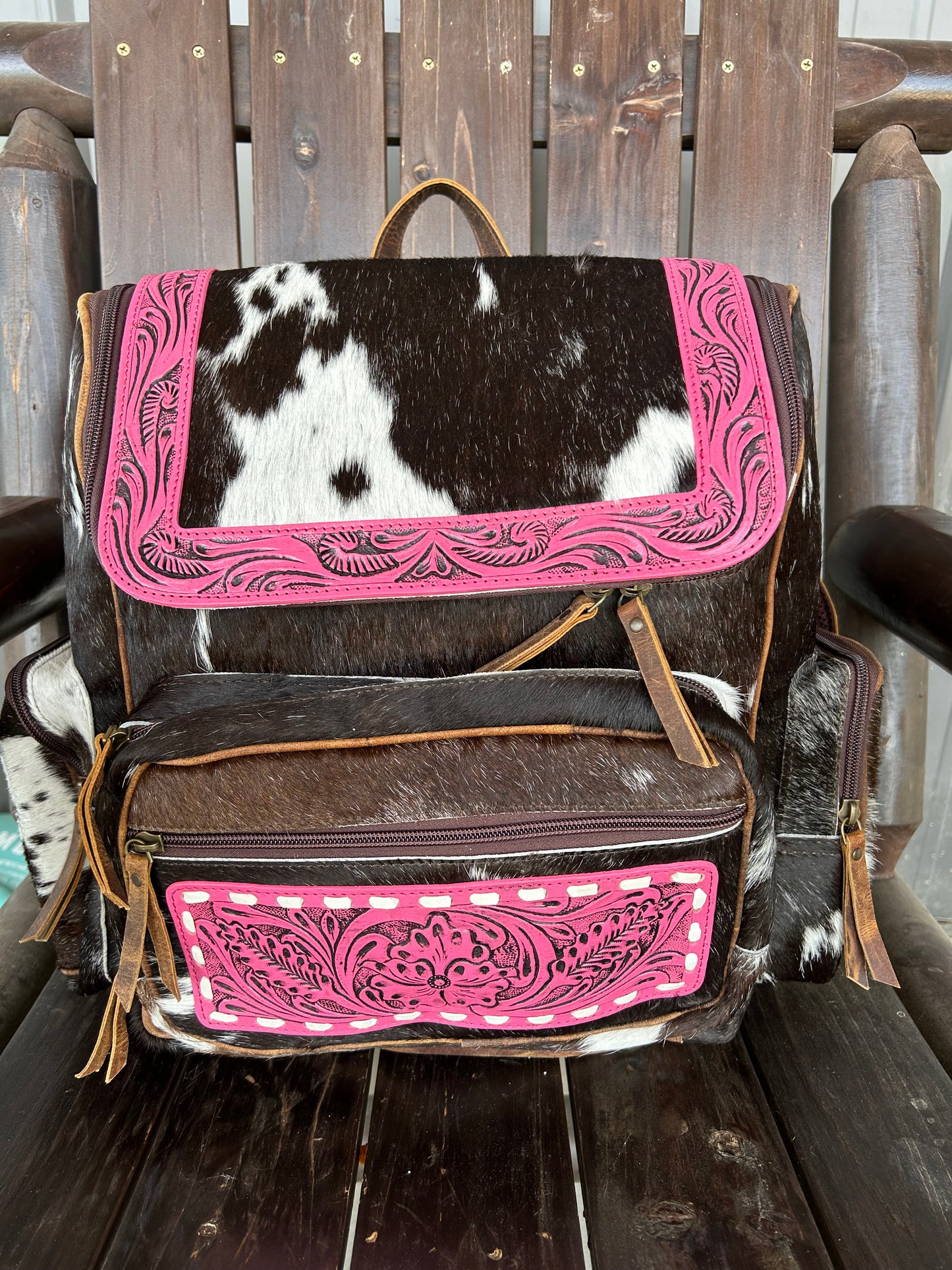 Tooled cowhide/ pink backpack