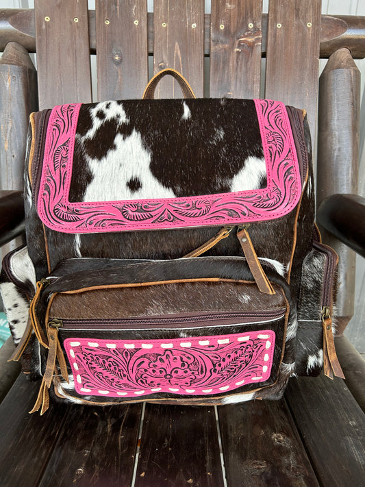 Tooled cowhide/ pink backpack