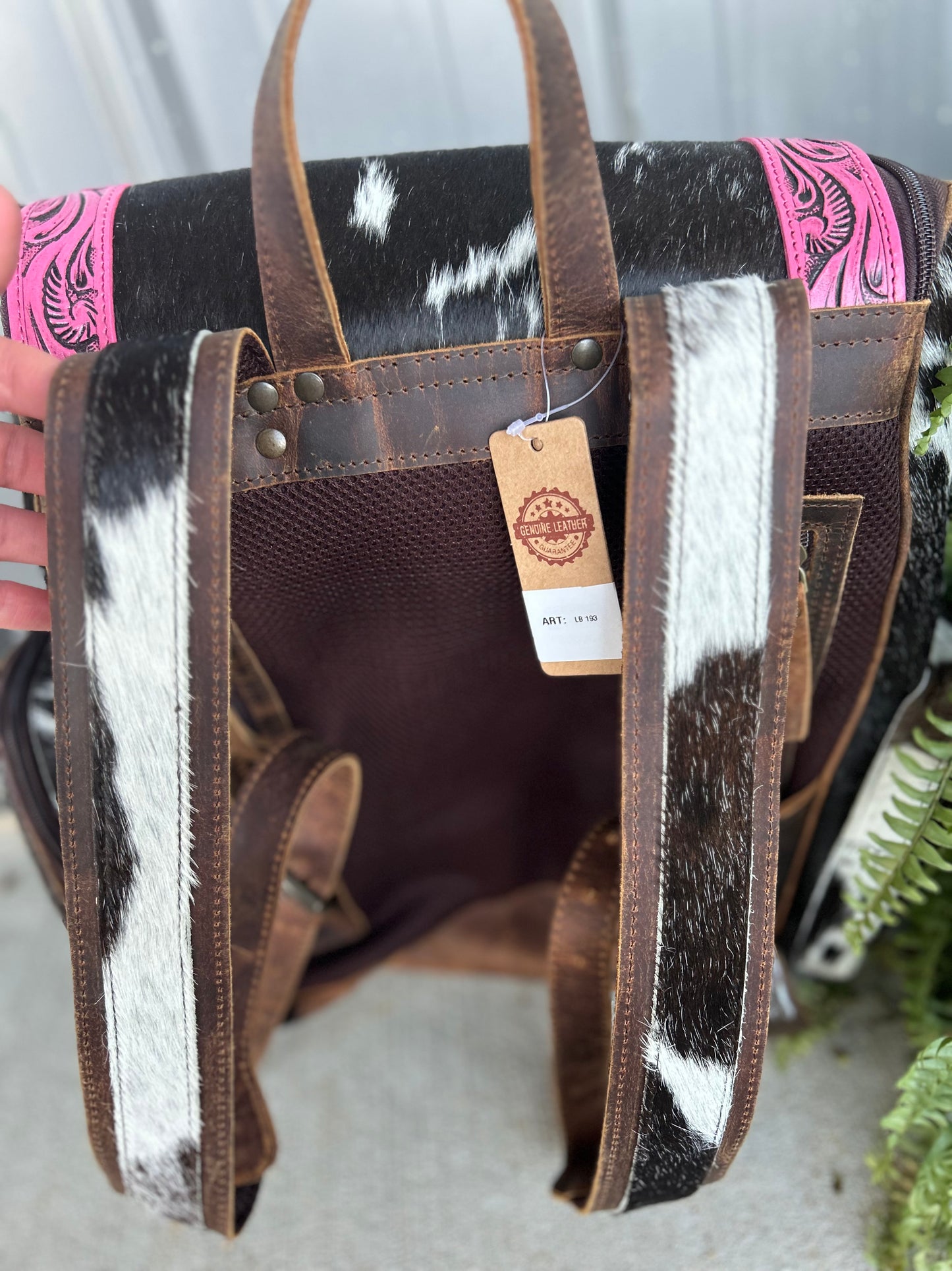 Tooled Pink Cowhide Backpack