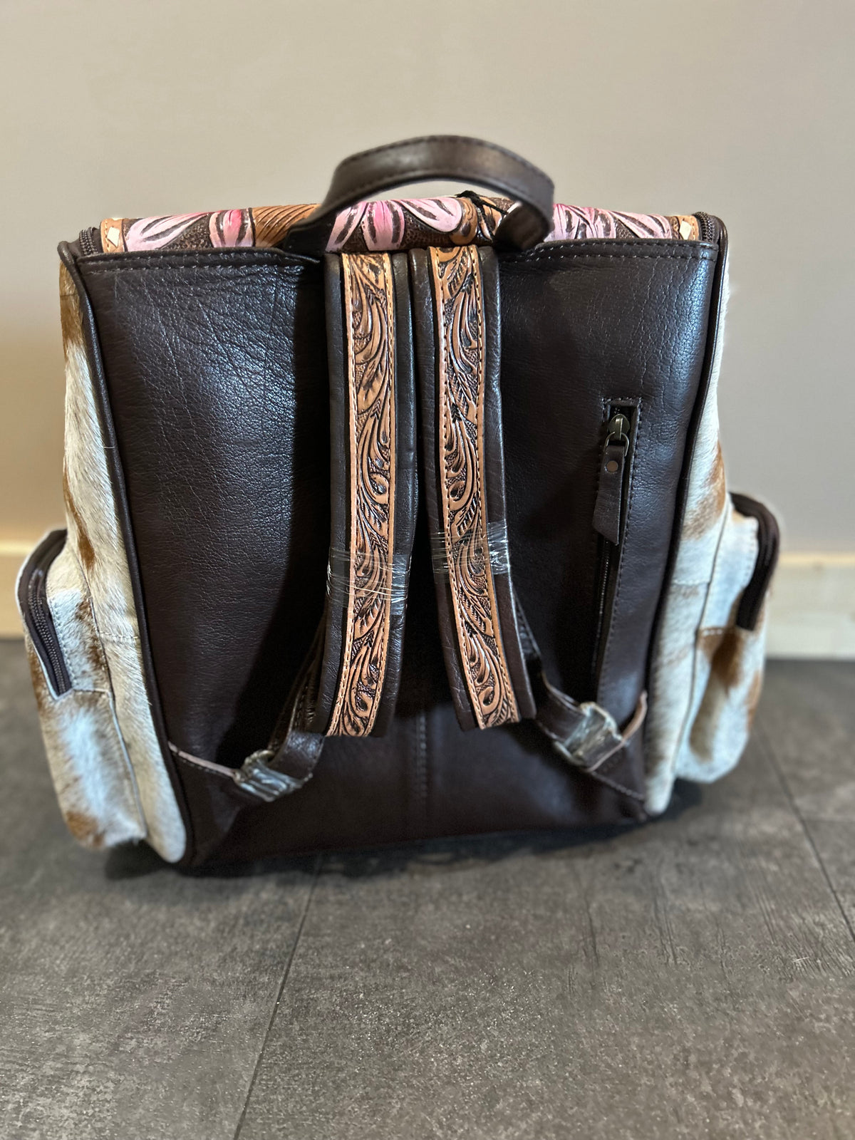 Floral Tooled Cowhide Backpack