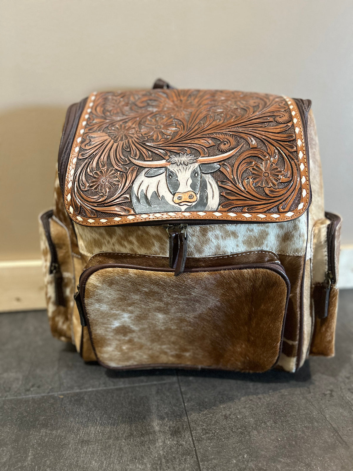 Longhorn Tooled Cowhide Backpack