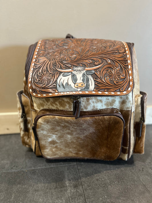 Longhorn Tooled Cowhide Backpack