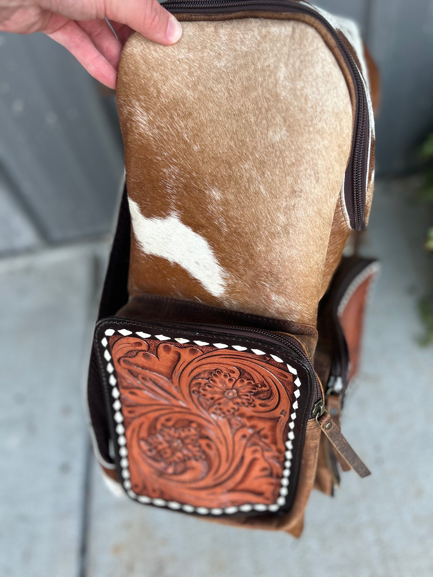 Tooled Cowhide Backpack